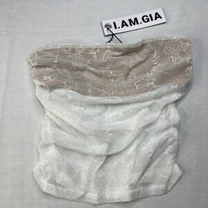 I.AM.GIA White Butterfly Lace Catira Halter Strapless Tube Top